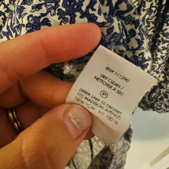 DEREK LAM 10 CROSBY White Blue Print Long sleeves Mini Dress Size 10 - Picture 10 of 10